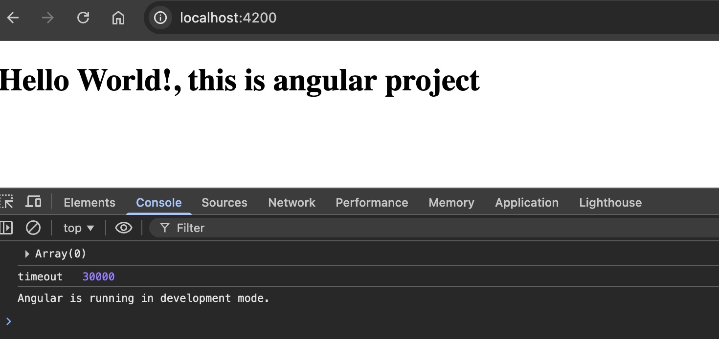 Clean hello world text is shown on the angular app