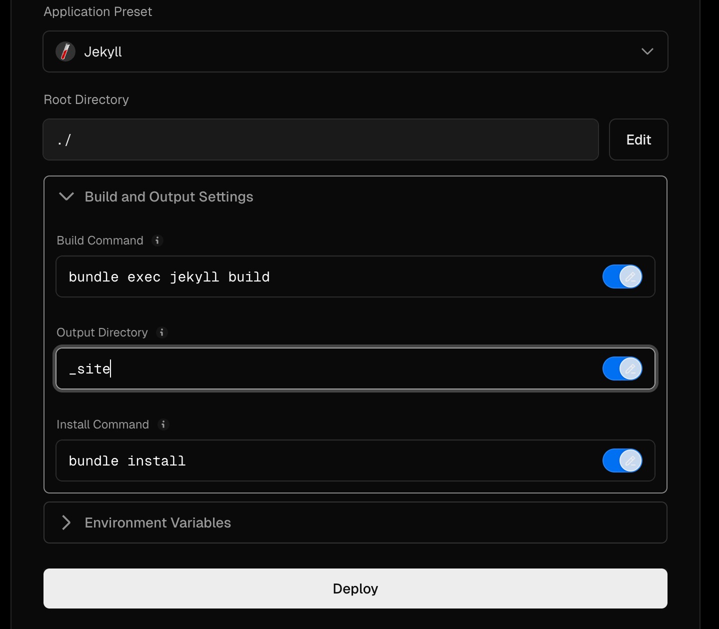 Configure the build and target output directory for deployment