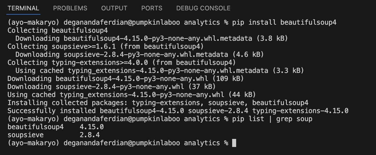 image beautiful soup is successfully installed as it show on the active pip libaries list