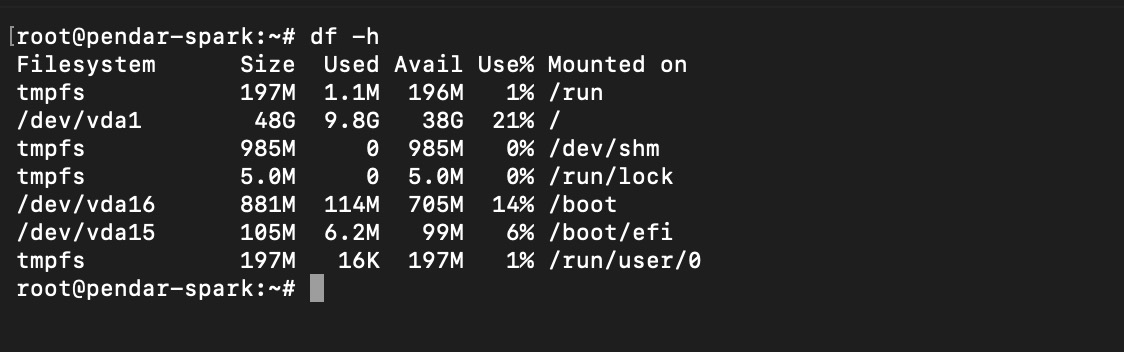 sample of df -h command result