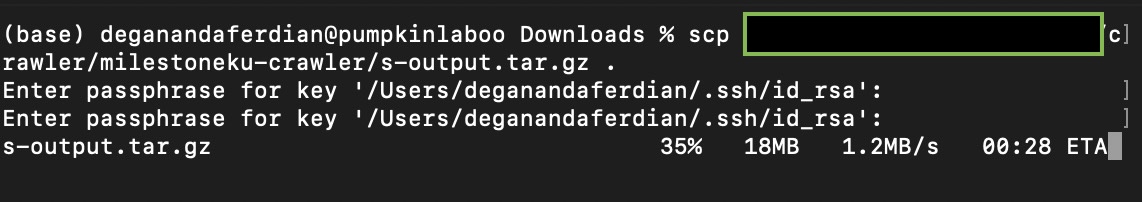 the file has been successfully downloaded to local machine using SCP