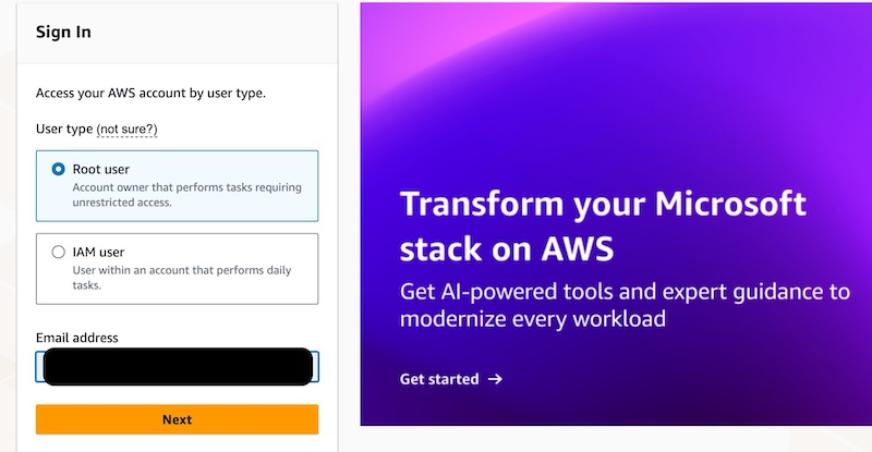 Login to AWS