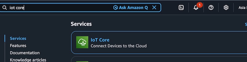 Search for the iotcore services