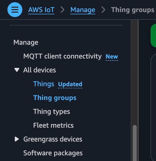 Select things menu on the aws console sidebar